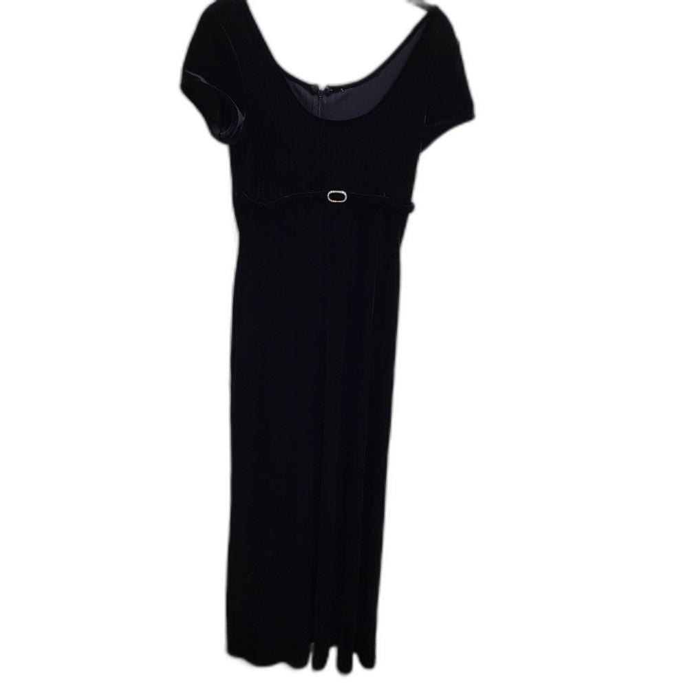 Long High Waisted Velvety Gown with Rhinestone Belt - Size 10
